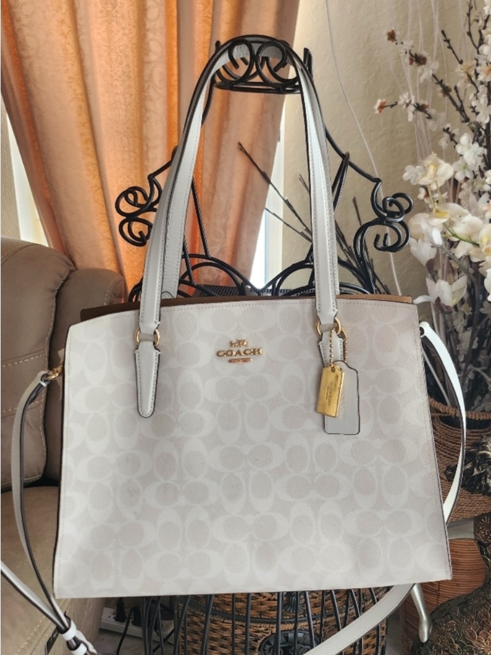Coach Cream Signature Tote with Gold Hardware